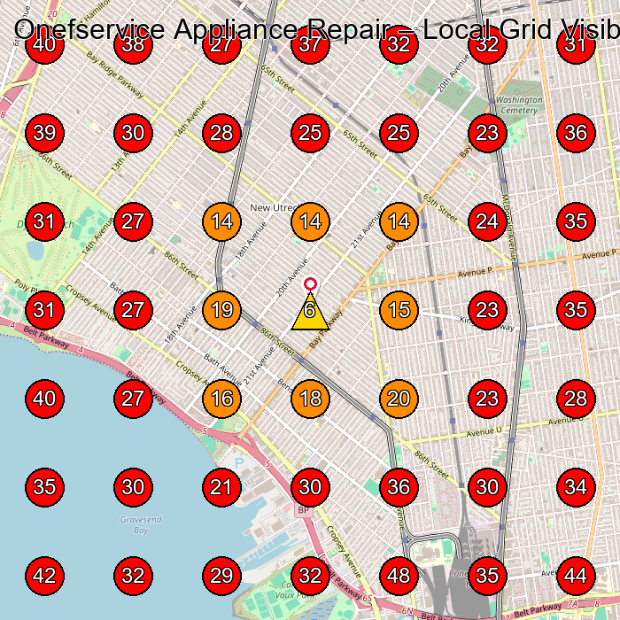 Onefservice Appliance Repair GeoGrid visibility map for Appliance Store in Brooklyn